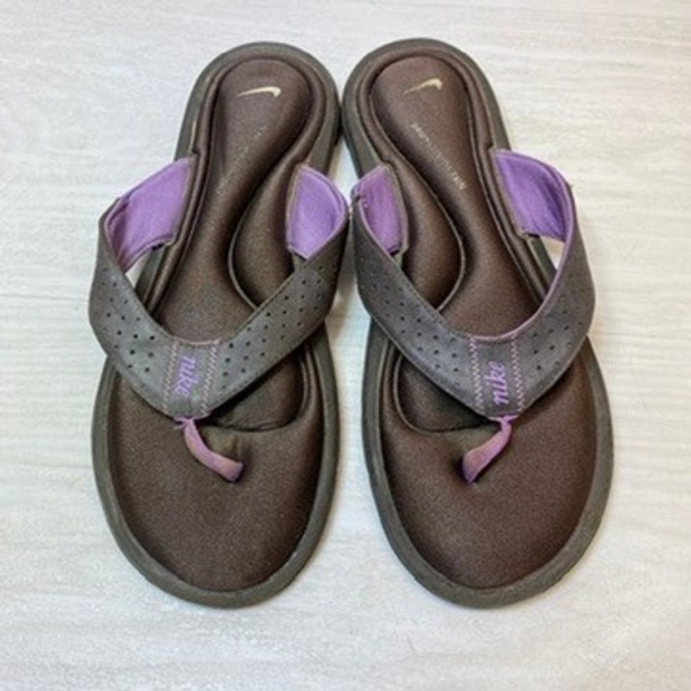 Nike Womens Size 12 Comfort Footbed Flip Flop Sport Thong Brown Purple Synthetic